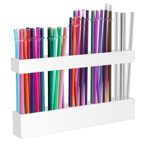 Malldii 9.5" Large Acrylic Straw Holder for Cabinet Door - Reusable Tumbler Straw Organizer Storage, Small Kitchen Accessories Container, Ultra Sticky Cupboard Door Mounted (White) - Image 1