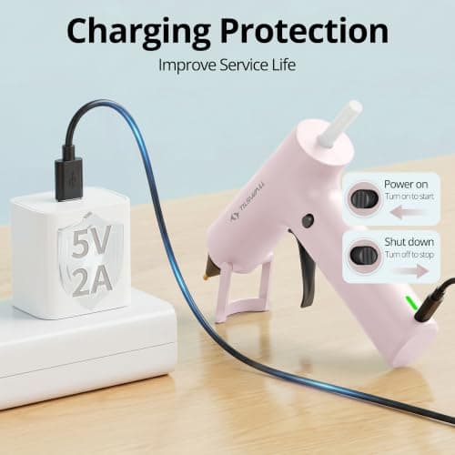Tilswall Cordless Hot Glue Gun, Fast Preheating, Glue Gun and Sticks Set with 2Ah USB-C Rechargeable, 20 Premium Glue Sticks, Compact Size Ideal for Crafts, DIY Making, Repairs Pink - Thumbnail 5