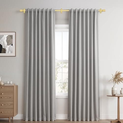 Gold Aluminium Curtain Rods for Windows,1 Inch Adjustable Curtain Rod 48 to 84 Inch,Heavy Duty Drapery Rods with Thicken Bracket,Modern Single Rod with Aluminium Finials - Thumbnail 2