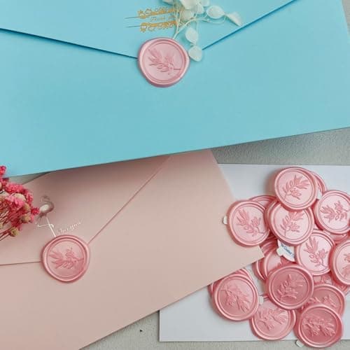 Pilloze 50Pcs Pink Self-Adhesive Wax Seal Stickers - Olive Branch Envelope Seal Stickers Perfect for Wedding Invitation, Envelopes, Wedding Invitation Accessories, Christmas Cards, Gift Wrapping - Thumbnail 6