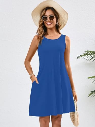 KORSIS Sundress for Women Casual T Shirt Tank Dresses Sleeveless Swing Flowy Ladies Formal Work Summer Dress with Pockets RoyalBlue M - Thumbnail 3