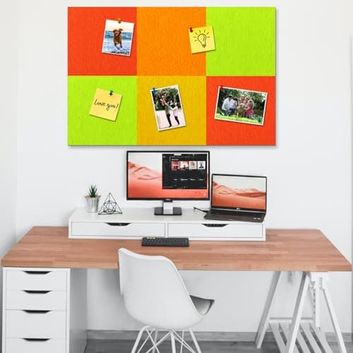 HULAVO Square Felt Cork Bulletin Board Tiles, Self Adhesive DIY Felt Pin Board for Wall 30" x 20" with 35 Pushpins for Office School Home Wall Decor Stickers Memos Photos Display (Gradual Orange) - Thumbnail 2