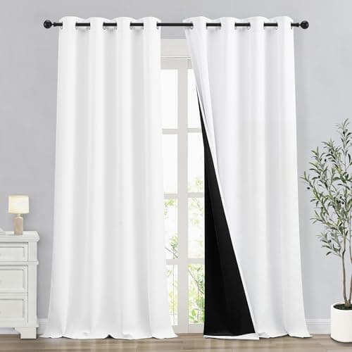 LIMON HOME White Blackout Curtains 96 inches Long for Living Room Bedroom, Soundproof Window Treatment Black Out Drapes for Hall Room, Set of 2 Panels - Image 1