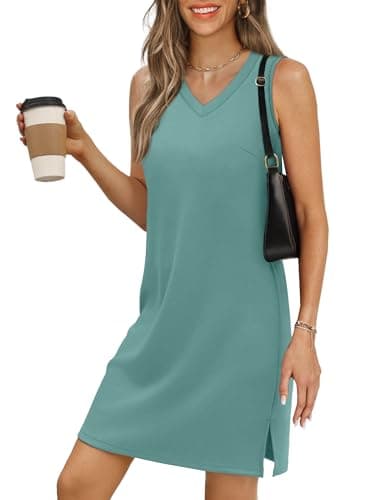 BKRIVE V-Neck Summer Casual Beach Dresses for Women 2026 Vacation Women's Sleeveless Sundress with Split Turquoise - Image 1