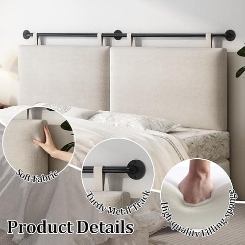 BSHOMGI Headboards Queen Size Bed Headboard Wall Mounted with Linen Upholstery Hanging Headboard for Bedroom, Beige - Thumbnail 4