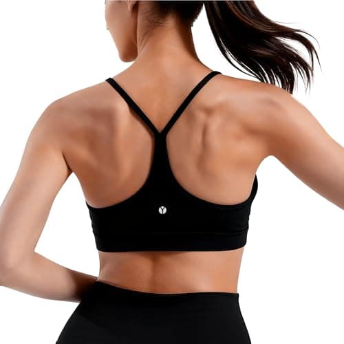MXYMXY Women’s Buttery Soft Yoga Bras, Y-Back Strappy Sports Bra with Removable Pads, Lightweight Low Impact Lounge Pilates Top Black