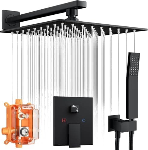Shower Faucet Set,10 Inch Rainfall Shower System with Handheld Combo,Wall Mounted Luxury Rain Shower Set with Rough-in Valve and Trim Kit,Matte Black - Image 1