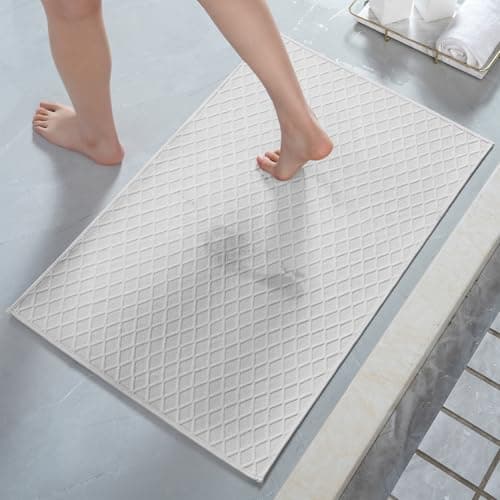 AMOAMI Ultra Thin Bathroom Rugs, Rubber Backed Bath Mats for Bathroom Non Slip, Absorbent Bathroom Mat for Floor, Shower, Sink(16"x24", White)