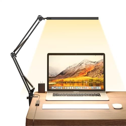 Upgrade Swing Arm LED Desk Lamp with Clamp, 80 LED Beads, 5 Color Modes & 11 Brightness Levels, 360° Adjustable Arm, Eye-Caring Light CRI95, Timer & Memory Function, for Office, Study, Crafting - Image 1