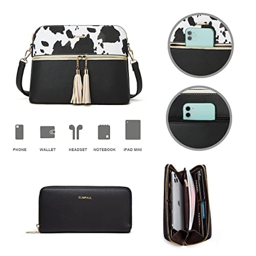 Women Fashion Handbags Wallet Tote Bag Shoulder Bag Top Handle Satchel Cow Print Purse Set 4pcs - Thumbnail 6