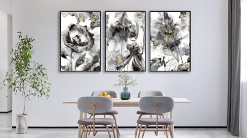 ASDCEUTICALS Large Canvas Wall Art - Framed Floral Abstract Wall Decor Black and White Paintings Aesthetic Wall Pictures Artwork for Living Room Bedroom Office Bathroom 16" X 24" X 3 Panels - Thumbnail 4