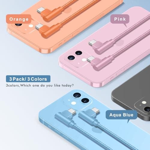 APFEN USB C Cable 10FT, 3Pack Power Delivery 60W Nylon Braided C to C Cable 90 Degree Type C Fast Charging Cord for iPhone 17/ 17Air/17 Pro Max/16/16 Plus/16 Pro Max/15/15 Plus/Pro Max - Thumbnail 2