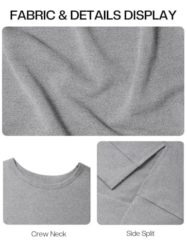 JUSTFASHIONNOW Womens Long Sleeve Tunic Tops to Wear with Leggings Crew Neck Side Split Layering Shirts Loose Fit Long Tops Light Gray - Thumbnail 6