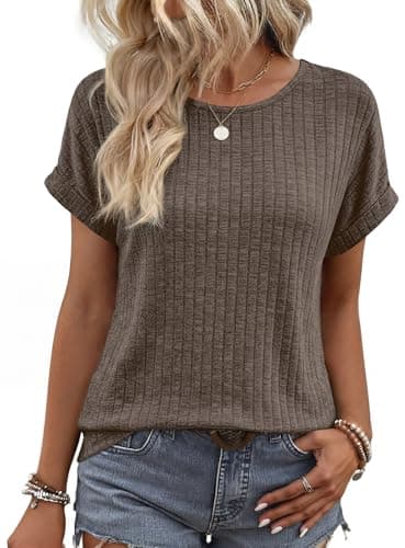WIHOLL Tops for Women Trendy Summer Short Sleeve Shirts 2026 Spring Fashion Clothing Casual Western Outfits Old Money Clothes Cruise Business Blouses Chocolate Brown S - Thumbnail 4