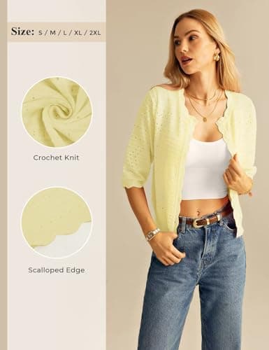 GRACE KARIN Womens Short Sleeve Cardigan Sweater Lightweight Cropped Cardigan Trendy Dressy Casual Crochet Bolero Shrugs Yellow - Thumbnail 6