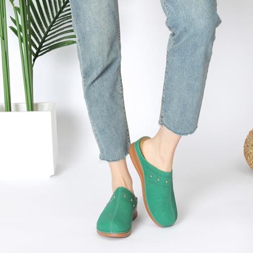 Goldnut Women's Green Closed Toe Clogs Comfortable Slip On Mules Non Slip Casual Summer Walking Clog for Womans Mules Size 7 - Thumbnail 2