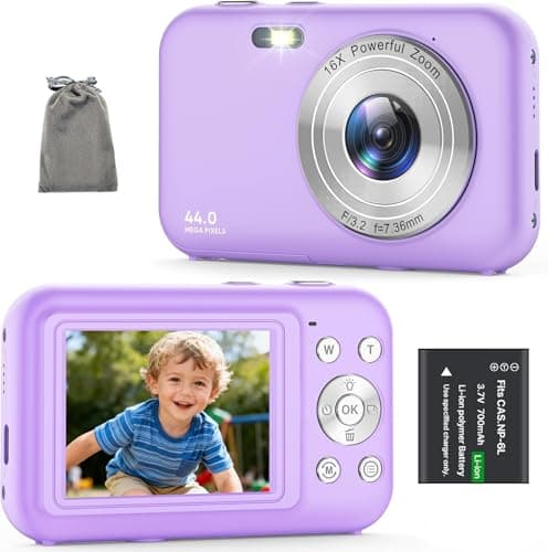 Digital Camera for Kids, FHD 1080P 44MP Vlogging Camera (Purple Color Cameras Without Card), 16X Zoom Point and Shoot Kids Digital Camera Compact Portable Rechargeable Cameras for Kids -Purple - Image 1