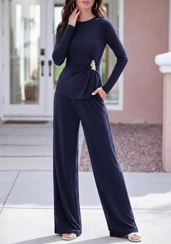BTFBM Casual Lounge Sets Fall Outfits For Women 2026 Two Piece Set Fashion Clothing Airport Outfit Vacation(Navy,Small) - Thumbnail 6