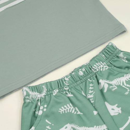 JiuBreeze Toddler Baby Boy Clothes Boys Summer Outfits T-shirt Boy Shorts Set 18 Months-4T (Light Green, 18-24M) - Thumbnail 4