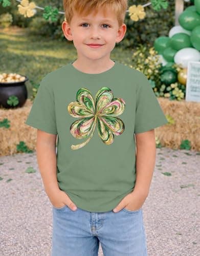 SANIXJOO Kids St Patrick’s Day Lucky Clover T-Shirt Retro Round Neck Baby Boy Summer Tee Top Girls Cute Patrick Gift Clothes(Green,2-3T) - Thumbnail 4
