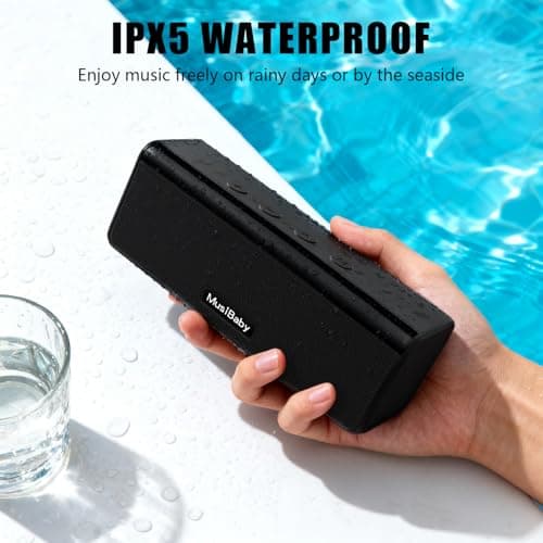 Musibaby Small Bluetooth Speaker, Gifts for Women Mothers Mom Wife Her Waterproof Portable Speakers Wireless with Stereo Sound, Dual Pairing, 24HRs Playtime, for Home/Party/Outdoor (Black) - Thumbnail 4