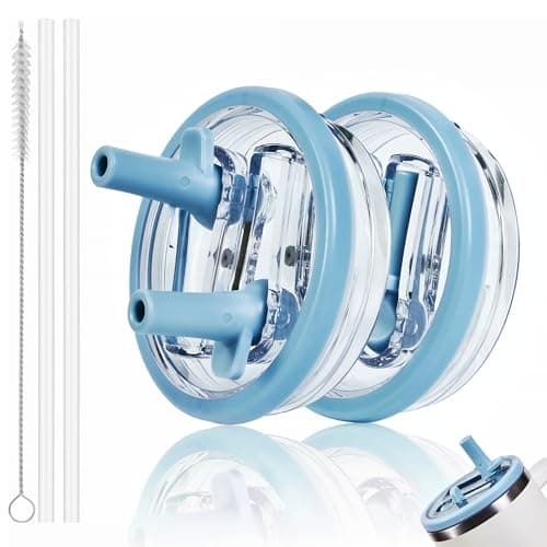 Replacement Straw Lid for Stanley 40 oz Tumbler with Double Straw, Leak-Proof Clear Flip Top Compatible with Stanley Quencher H2.0, 2-Pack, Agave - Image 1