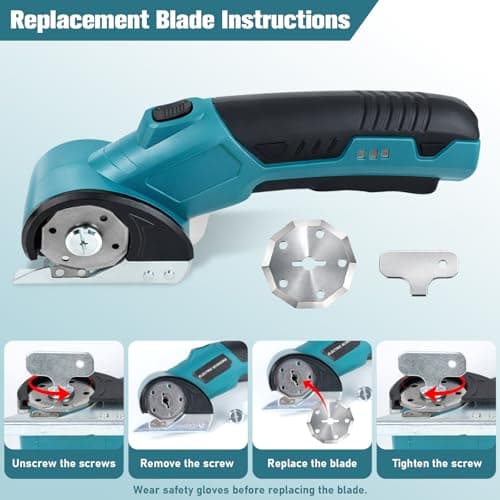 Qidejoy Cordless Cardboard Cutter Electric Scissors, Heavy Duty High-speed Rotary Box Cutter Tools for Fabric, Carpet, Paper, with 2 Blades & Gloves, 4.2V Rechargeable Battery, LED Light, Blue - Thumbnail 6