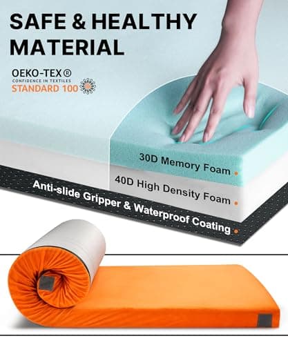GAIALOOP 3 Inch Memory Foam Camping Mattress, Dual Layer Thick Sleeping Camp Pad for Car Tent Cot, Roll-Up Portable Glamping Floor Bed for Guests Sleepover[Single: 75 * 30 * 3"] - Thumbnail 2