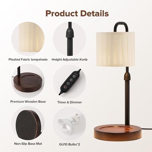 keysays Candle Warmer Lamp with Timer, Dimmable Wax Warmer Candle Lamp for Jar Candle with 2 Bulbs, Christmas Birthday Gifts for Women Mom, Cozy Home Decor for Room, Bedroom, Kitchen-Pleated Fabric - Thumbnail 6