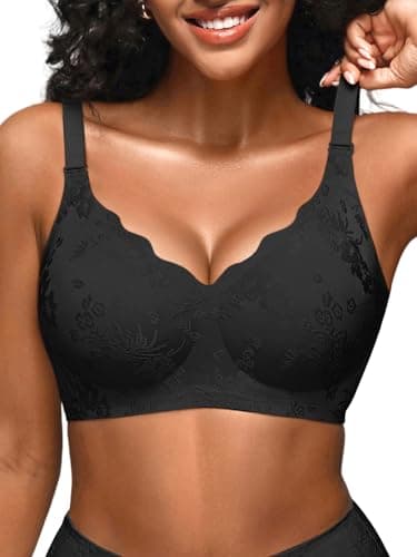 Cuteio Wireless Jelly Bras for Women No Underwire S/M, Seamless Comfortable Jacquard Bralettes, Padded Convertible Bra, 1PCS, L, Black - Image 1