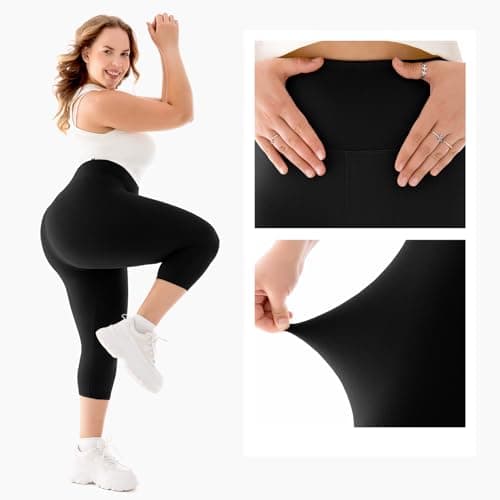 Walifrey Plus Size Capri Leggings for Women，High Waisted Buttery Soft Plus Capris for Gym Yoga Black 3XL - Thumbnail 3