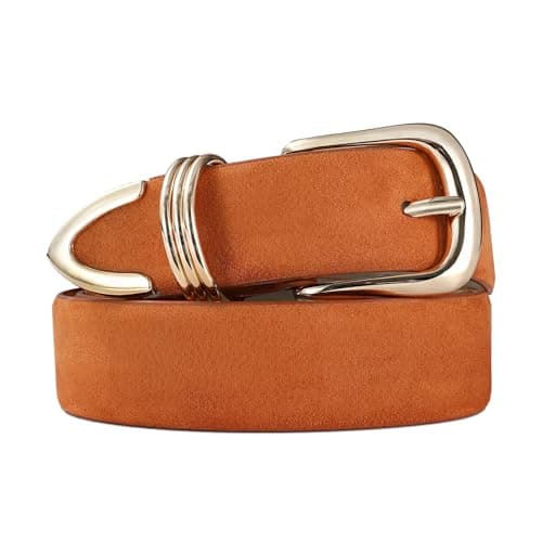 RISANTRY Women's Brown Suede Belt with Gold Buckle Stylish & Elegant Waist Belt for Dress & Casual Wear - Image 1