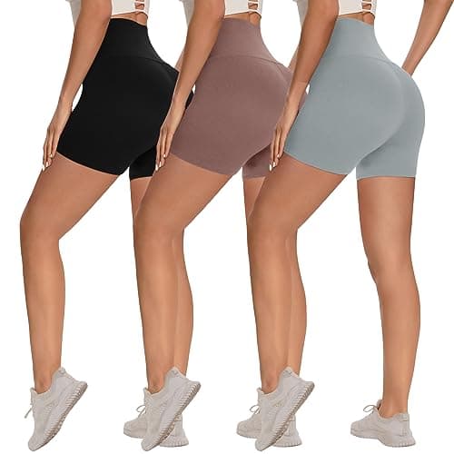 Syrinx 3 Pack Biker Shorts for Women – 8"/5"/3" High Waisted Tummy Control Workout Yoga Running Athletic Shorts5 in,Large-X-Large,Black/Light Grey/Rosy Brown - Image 1
