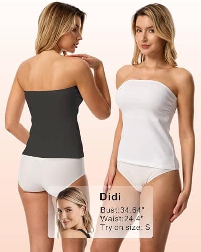 Womens Ribbed Tube Tops 2 Pack Strapless Bandeau Basic Crop Tops Backless Sleeveless Double Lined Y2K Tank - Thumbnail 5