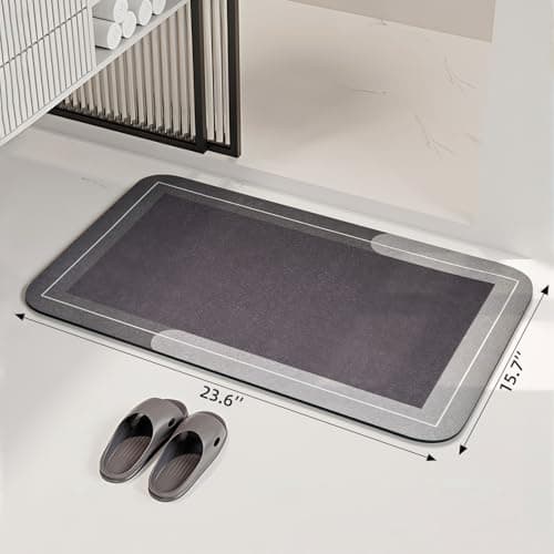 Bath Mat Rug, Rubber Non Slip Bath Mat Super Absorbent Quick Dry Bathroom Floor Mat Thin Bath Mats for Bathroom Fits Under the Door, Shower Rug for in Front of Bathtub Shower, Brown,15.7"x23.6" - Thumbnail 2
