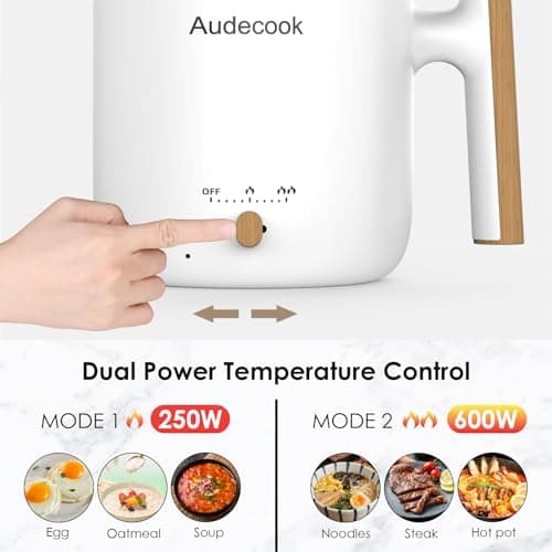 Audecook Hot Pot Electric with Steamer, 1.8L Portable Mini Travel Cooker, Multifunctional Non-Stick Electric Skillet for Stir Fry/Stew/Steam, Perfect for Ramen Noodles/Pasta/Egg/Soup/Oatmeal (White) - Thumbnail 3