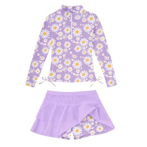 Toddler Girl Rashguard 3-4 Years Old Girls' Swimsuit Tankini 2 Pieces Swimwear for Girls Daisy Bathing Suits Size 3 4 Bikini Half Zipper Cover Up Rash Guard for Kids Long Sleeve Beachwear UPF50+