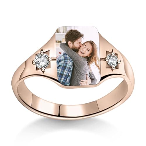 Hejvhb Custom Photo Ring - Personalized Square Picture Ring Memory Gift for Women family Couple Friends Birthday Christmas Anniversary