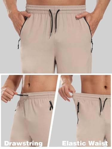Mens Hiking Pants Sweatpants Joggers with Zipper Pockets Waterproof Quick Dry Lightweight UPF 50+ Cargo Elastic Waist Drawstring Casual Work Athletic Workout Khaki XXL - Thumbnail 4