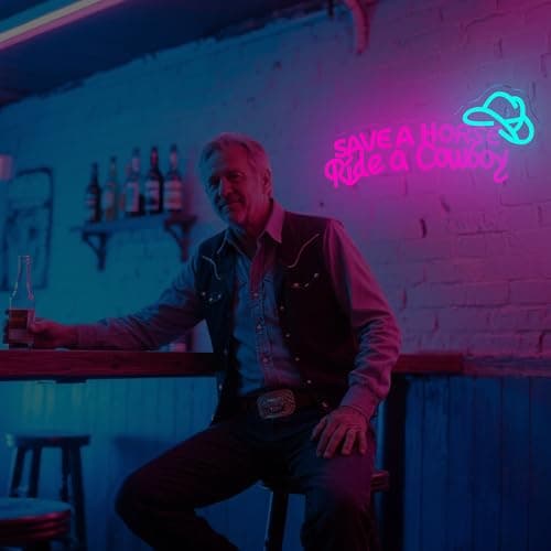 Nosun Save A Horse Neon Sign Cowboy neon signs for Wall Decor Adjustable Brightness Led Sign LED Colorful Signs Light for Bedroom Home Bar Club Hotel Party Decor - Thumbnail 6