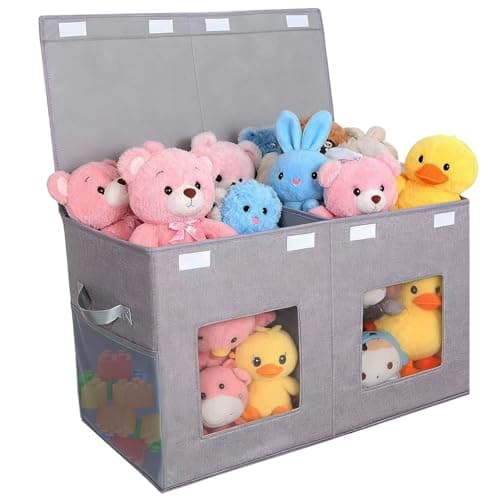 Legestori Large Stackable Storage Bins with Lids, Collapsible Sturdy Storage Organizer Boxes Bins Baskets, Foldable Closet Organizer Baskets for Home (Grey, M) - Image 1