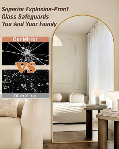 CQHVKQ 71"X32" Large Floor Mirror Full Length, Arched Full Length Mirror with Stand, Hanging Or Leaning Full Body Mirror for Bedroom Living Room (Gold) - Thumbnail 3