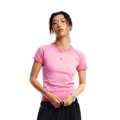 Aelfric Eden Womens Basic T Shirts Summer Tops 2026 Crop Short Sleeve Slim Fit Tee Gradient Color Acid Wash Gym Workout Pink - Thumbnail 2