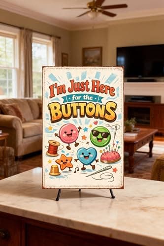 I’m Just Here for the Buttons Tin Sign Cute Cartoon Sewing Wall Art Colorful Button Metal Plaque Funny Craft Room Decor Decorative Sign for Sewing Studio Home Wall 8x12 Inch - Thumbnail 3