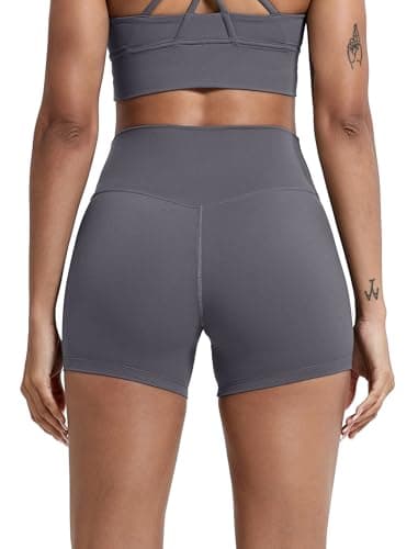 voenxe Women Workout Shorts,High Waisted Yoga Biker Short,Spandex No Front Seam Sports Gym Running Exercise Soft Short,2 Pack - Thumbnail 5