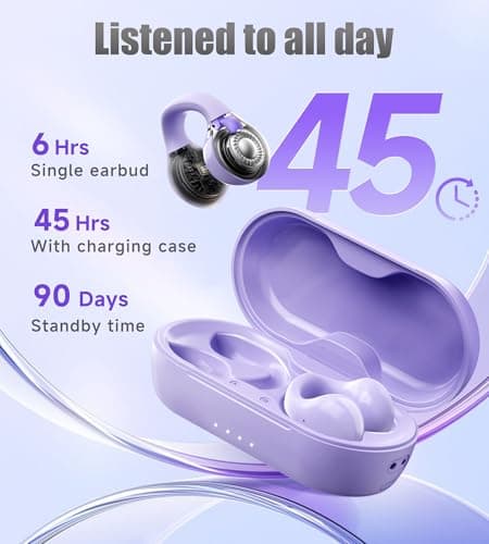 King Lucky i21 Open Ear Clip On Earbuds Wireless Bluetooth Ear Clip Headphones with Mic,Noise Cancelling, Waterproof IPX4,for Small Ears,Perfect for Running,Sports,Glasses Wearers (Purple) - Thumbnail 6
