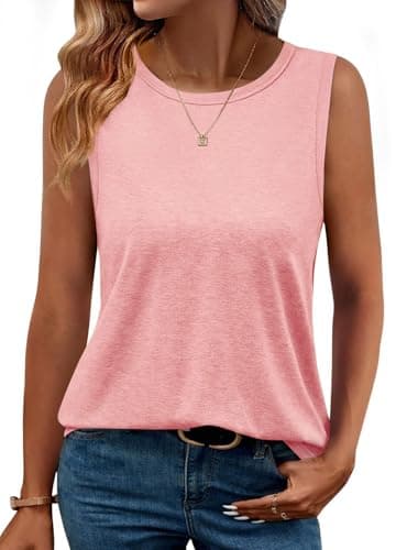 GKBK Womens Tank Tops High Neck Loose Fit Casual Summer Sleeveless Shirts 2026 Beach Vacation Outfit Cured Hem Z-Pink - Image 1
