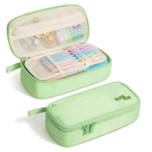 Four Candies Pencil Case, Large Capacity Pencil Pouch—Portable Marker Holder Bag for Home & Office, Soft Supply Organizer (Green) - Image 1