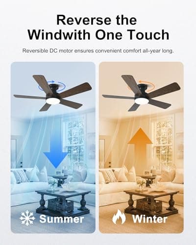 Ombrin 42 Inch Ceiling Fans with Lights, Smart Ceiling Fan with Alexa Google App, Black Ceiling Fan with RGB Lights Remote, 6 Speeds Reversible DC Motor, Modern Flush Mount for Bedroom Living Room - Thumbnail 6