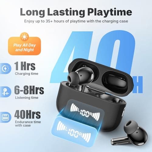 BLXSounds Wireless Earbuds, Bluetooth 5.3 Headphones Wireless Earbuds with 4 ENC Noise Cancelling Mic, 40+Hrs, HiFi Bass 3D-Stereo, USB C in-Ear Earphones, Ear Buds for iPhone, Android,Laptop - Thumbnail 3